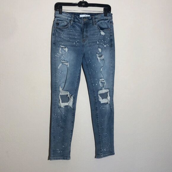 Kancan Jeans Womens‎ 1 (28x28) Blue Light Wash Mid Rise Boyfriend Distressed - Picture 1 of 11